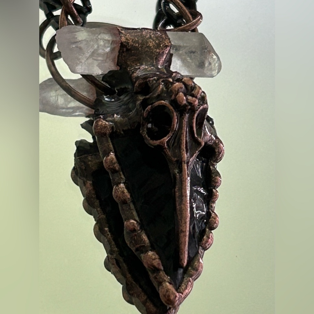 Rose bouquet arrowhead necklace with crystal quartz & rose gold.